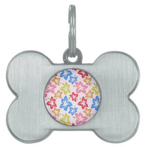 Colorful Hibiscus Pattern Of Flowers Pet ID Tag