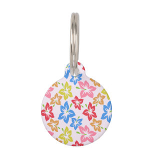 Colorful Hibiscus, Pattern Of Flowers Pet ID Tag