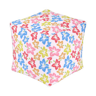 Colorful Hibiscus, Pattern Of Flowers Pouf