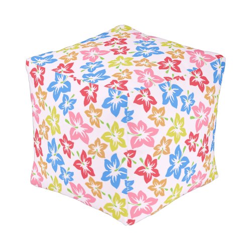 Colorful Hibiscus Pattern Of Flowers Pouf
