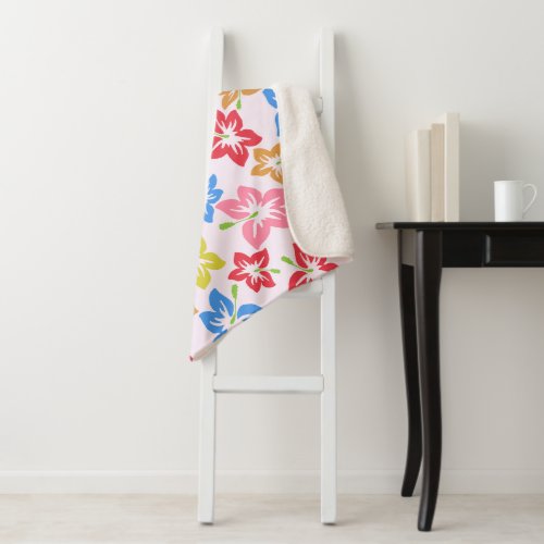 Colorful Hibiscus Pattern Of Flowers Sherpa Blanket