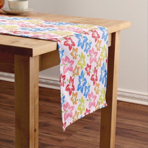 Colorful Hibiscus Pattern Of Flowers Short Table Runner