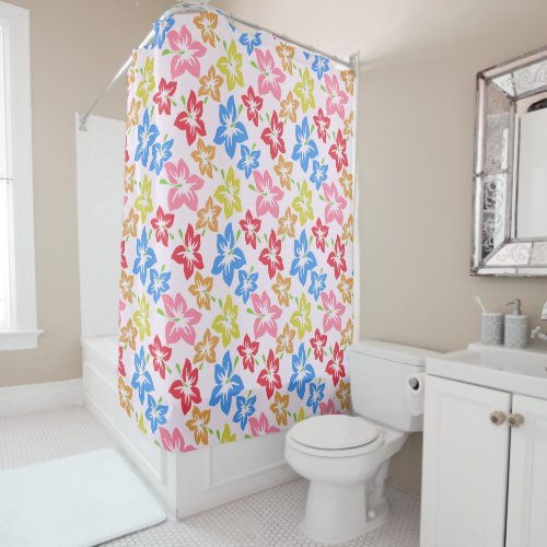 Colorful Hibiscus Pattern Of Flowers Shower Curtain