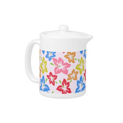 Colorful Hibiscus Pattern Of Flowers Teapot