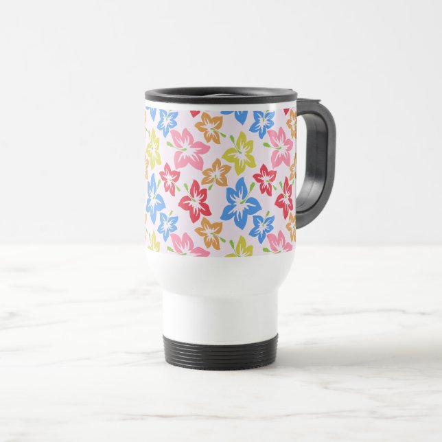 Colorful Hibiscus, Pattern Of Flowers Travel Mug (Front Right)