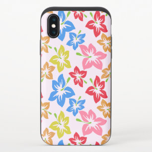 Colorful Hibiscus, Pattern Of Flowers iPhone XS Slider Case