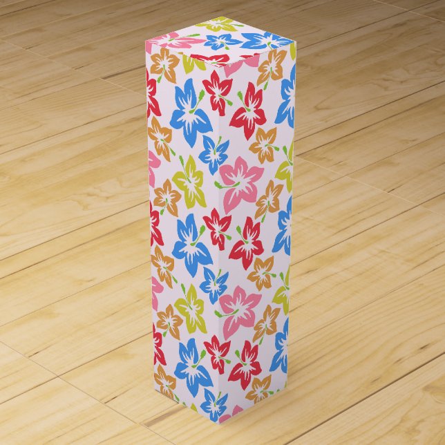 Colorful Hibiscus, Pattern Of Flowers Wine Box (Front)