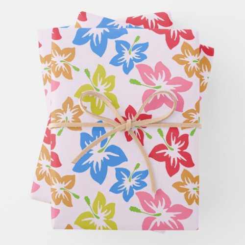 Colorful Hibiscus Pattern Of Flowers Wrapping Paper Sheets