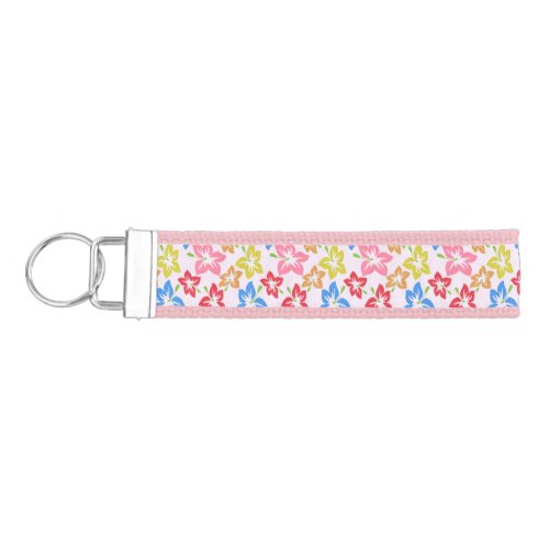 Colorful Hibiscus Pattern Of Flowers Wrist Keychain