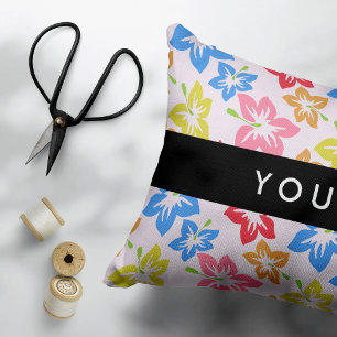 Colorful Hibiscus, Pattern Of Flowers, Your Name Accent Pillow