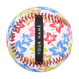 Colorful Hibiscus, Pattern Of Flowers, Your Name Baseball