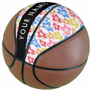 Colorful Hibiscus, Pattern Of Flowers, Your Name Basketball