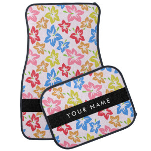 Colorful Hibiscus, Pattern Of Flowers, Your Name Car Floor Mat