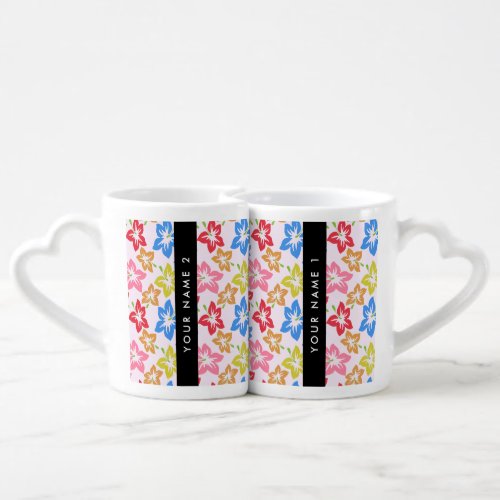 Colorful Hibiscus Pattern Of Flowers Your Name Coffee Mug Set