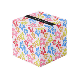 Colorful Hibiscus, Pattern Of Flowers, Your Name Cube