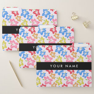Colorful Hibiscus, Pattern Of Flowers, Your Name File Folder