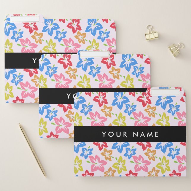 Colorful Hibiscus, Pattern Of Flowers, Your Name File Folder (Set)