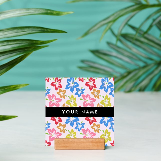 Colorful Hibiscus, Pattern Of Flowers, Your Name Holder (Insitu 2 (Back))