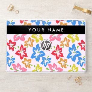 Colorful Hibiscus, Pattern Of Flowers, Your Name HP Laptop Skin