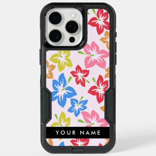 Colorful Hibiscus Pattern Of Flowers Your Name iPhone 15 Pro Max Case