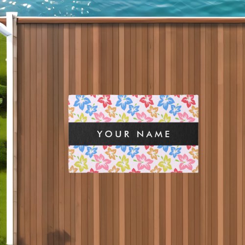 Colorful Hibiscus Pattern Of Flowers Your Name Outdoor Rug