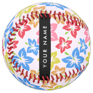 Colorful Hibiscus, Pattern Of Flowers, Your Name Softball