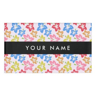 Colorful Hibiscus, Pattern Of Flowers, Your Name Tag