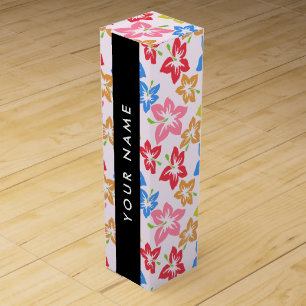 Colorful Hibiscus, Pattern Of Flowers, Your Name Wine Box