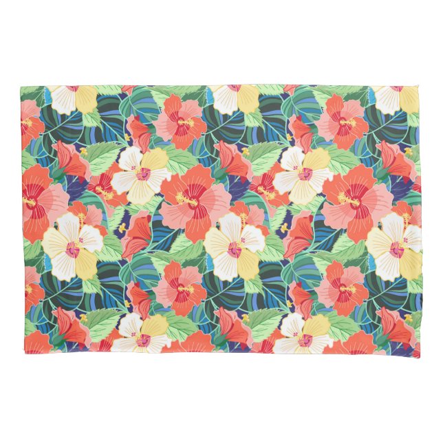 Colorful Hibiscus Pattern Pillowcase (Front-Left)