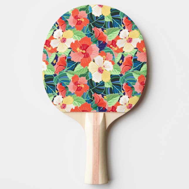 Colorful Hibiscus Pattern Ping-Pong Paddle (Front)
