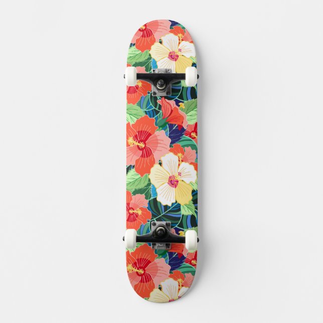 Colorful Hibiscus Pattern Skateboard (Front)
