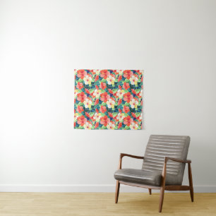 Colorful Hibiscus Pattern Tapestry