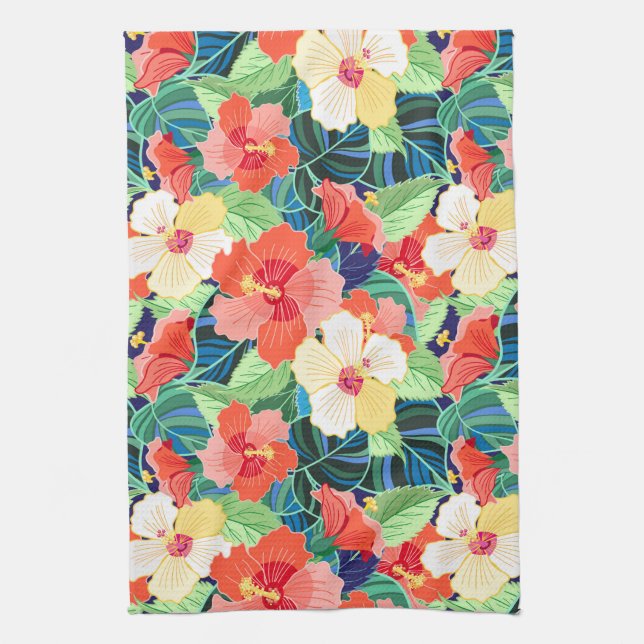 Colorful Hibiscus Pattern Towel (Vertical)