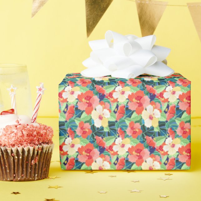 Colorful Hibiscus Pattern Wrapping Paper (Birthday Party)