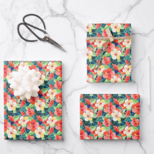Colorful Hibiscus Pattern Wrapping Paper Sheets