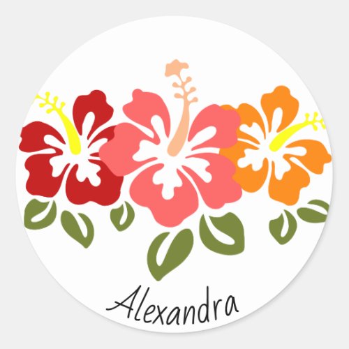 Colorful Hibiscus Trio Personalized Classic Round Sticker