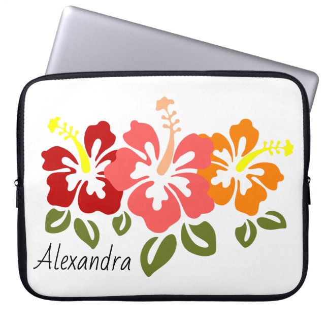 Colorful Hibiscus Trio Personalized Laptop Sleeve (Front)