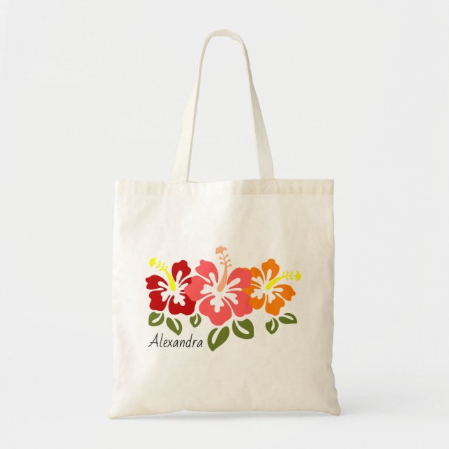 Colorful Hibiscus Trio Personalized Tote Bag (Front)