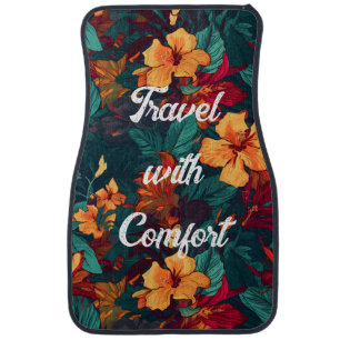 Colorful Hibiscus, Yellow Orange Green Floral Car Floor Mat