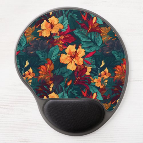 Colorful Hibiscus Yellow Orange Green Floral Gel Mouse Pad