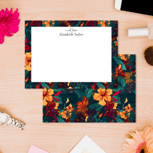 Colorful Hibiscus, Yellow Orange Green Floral Note Card