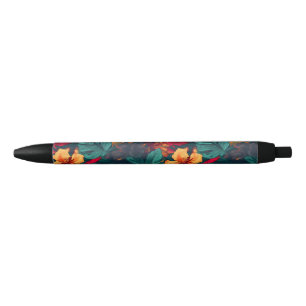 Colorful Hibiscus, Yellow Orange Green Floral Pen