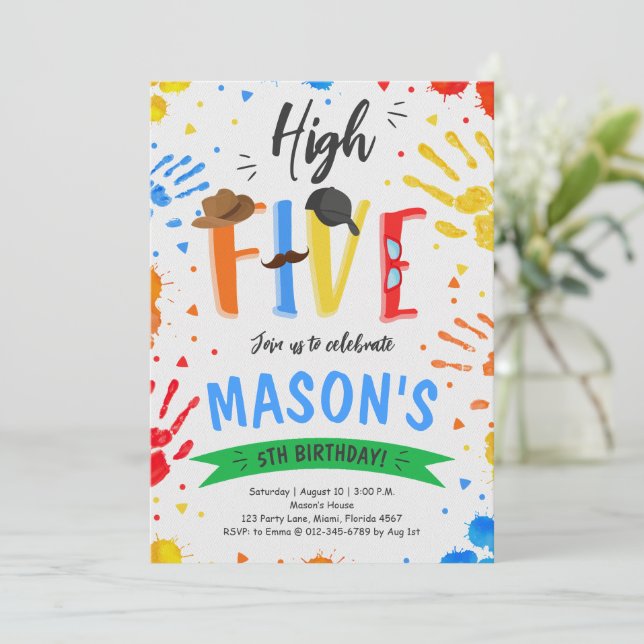 Colorful High Five Birthday Invitation (Standing Front)