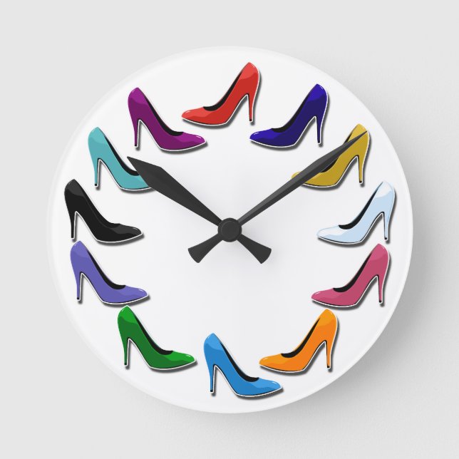 Colorful High Heel Shoes Round Clock (Front)