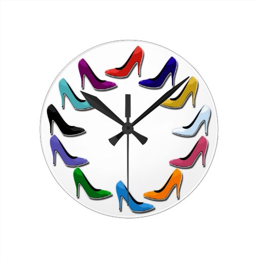 Colorful High Heel Shoes Round Clocks | Zazzle