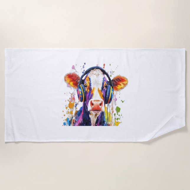 Colorful Highland Cow Beach Towel (Front)