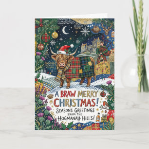Colorful Highland Cow Scottish Christmas Card