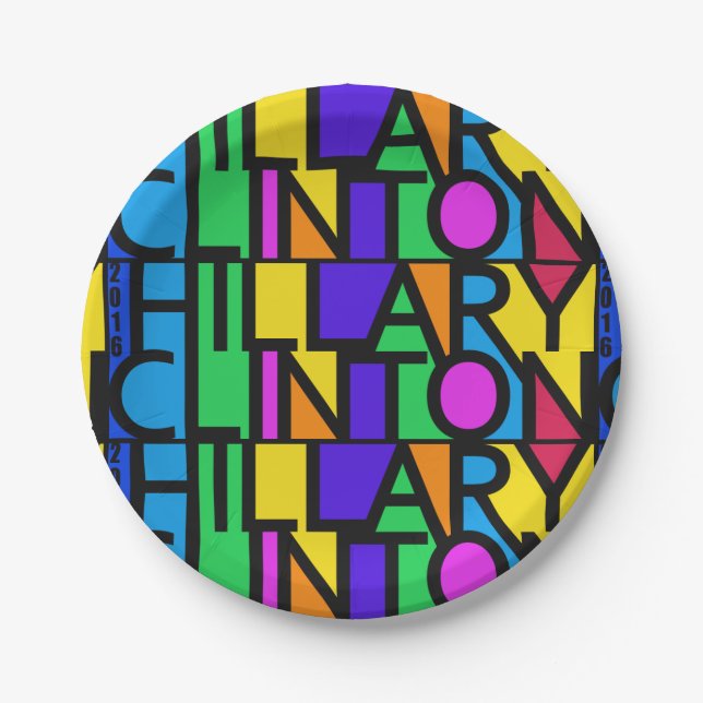 Colorful Hillary Clinton 2016 paper plates (Front)