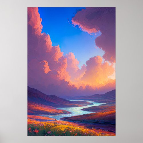 Colorful Hillside Valley Poster