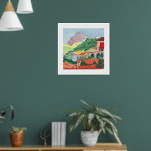 Colorful Hillside Village Art Print